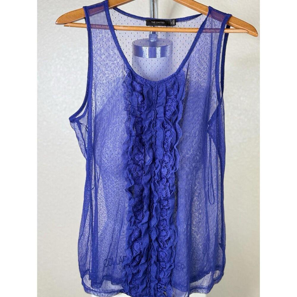 THE LIMITED WOMENS SIZE XL PURPLE RUFFLE SHEER TANK TOP SCOOP NECK